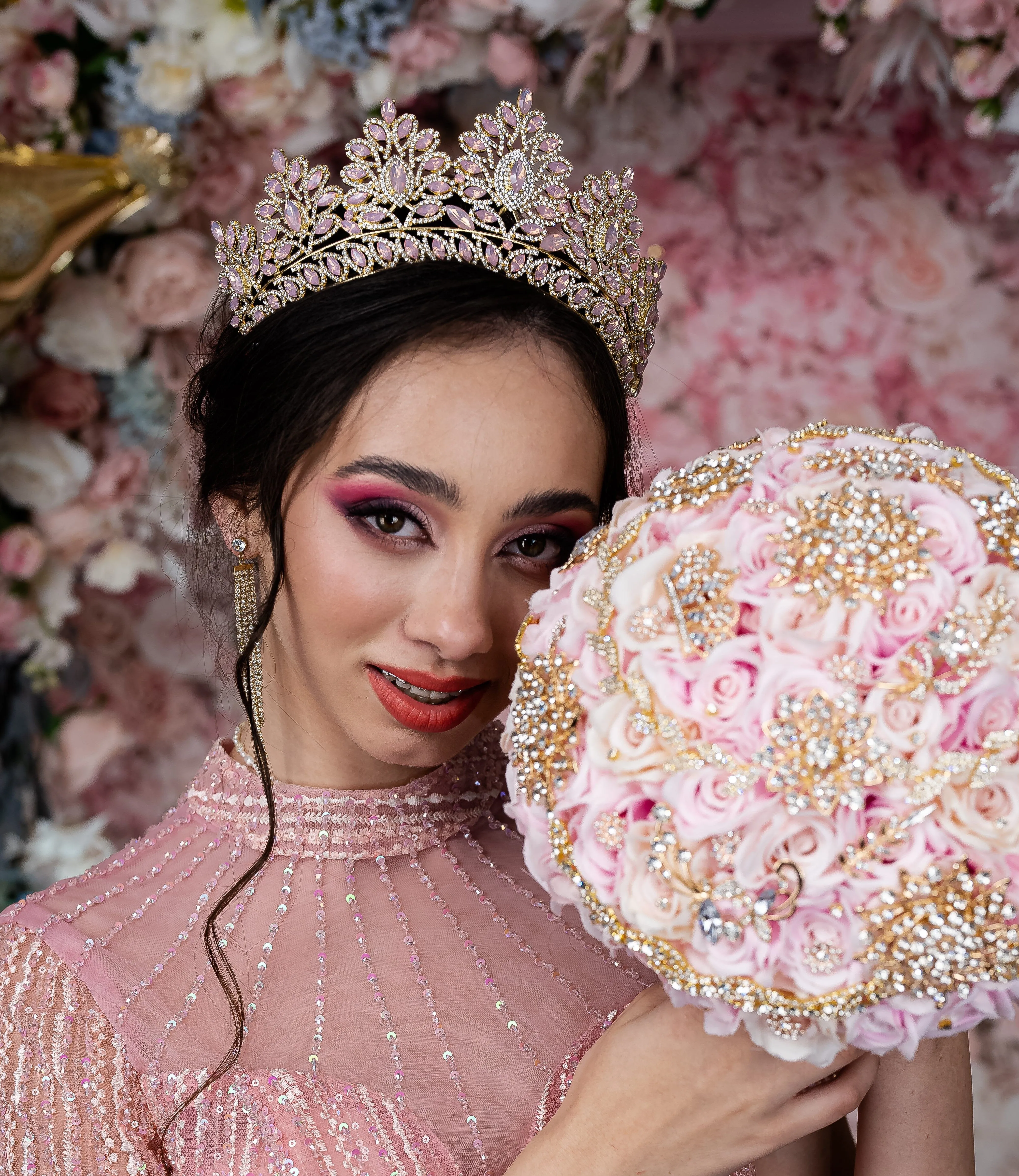 Pink and Gold quinceanera tiara pillow