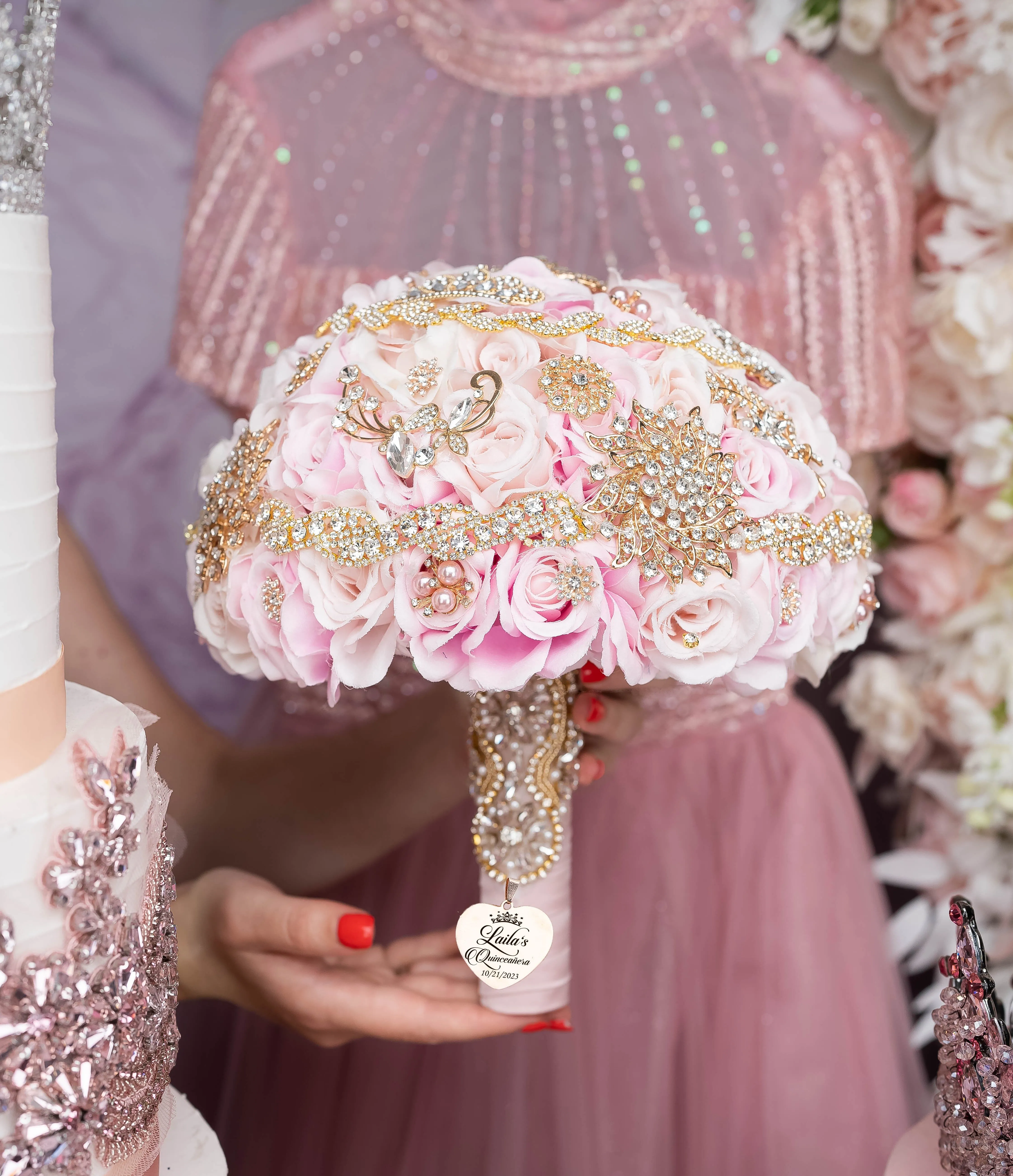 Pink Iridescent quinceanera tiara pillow