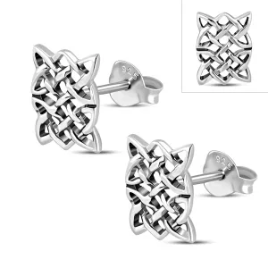 Rectangle Celtic Knot Stud Silver Earrings