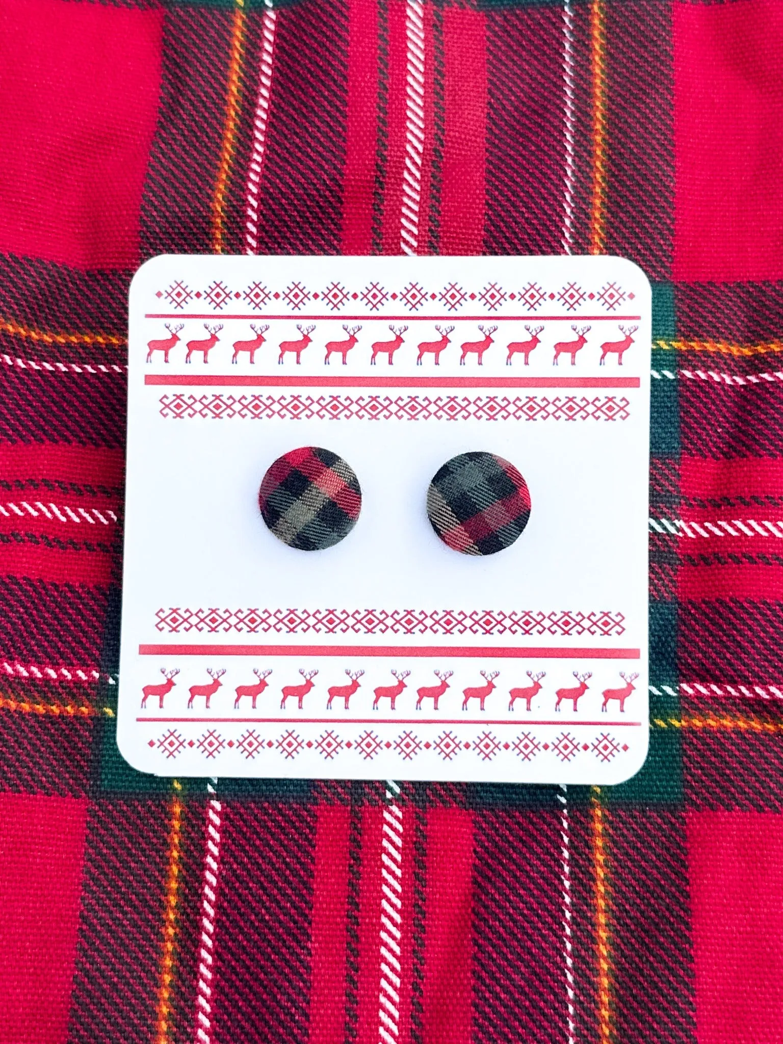 Red Plaid Stud Earrings