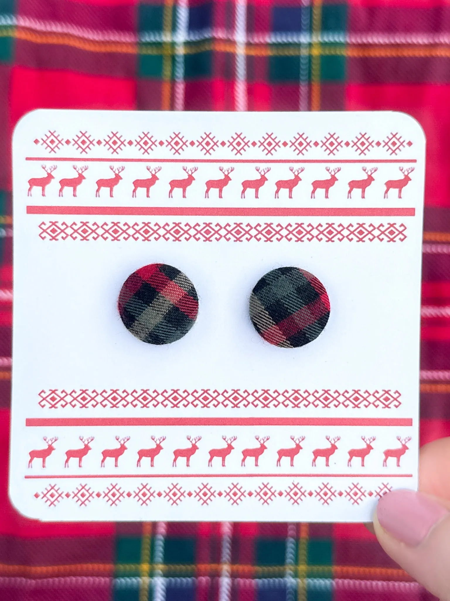 Red Plaid Stud Earrings