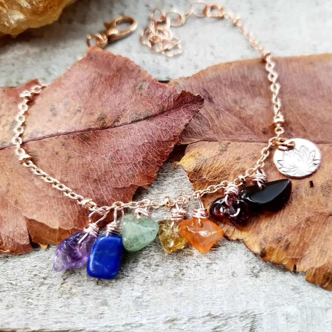 Rose gold gemstone chakra anklet