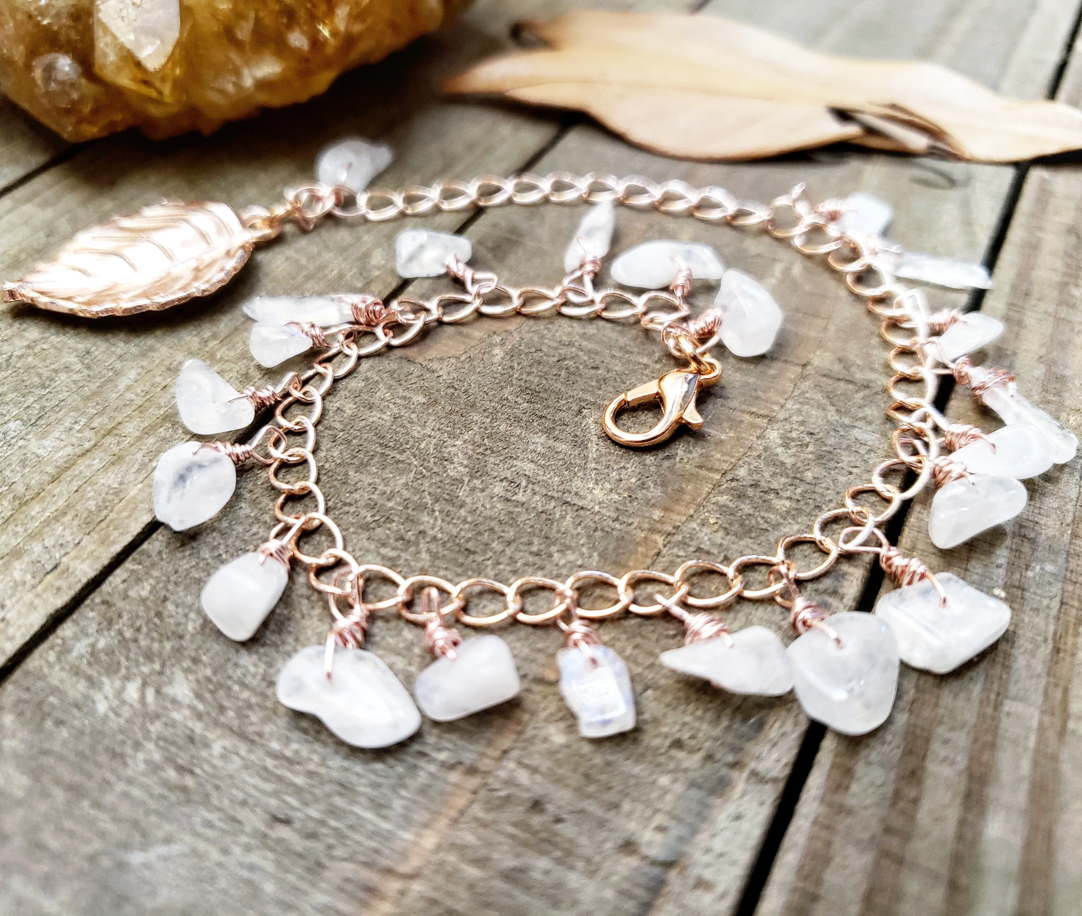 Rose gold moonstone anklet bracelet