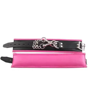 Rouge Padded Leather Adjustable Ankle Cuffs - Black and Pink