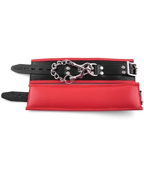 Rouge Padded Leather Adjustable Wrist Cuffs - Black and Red