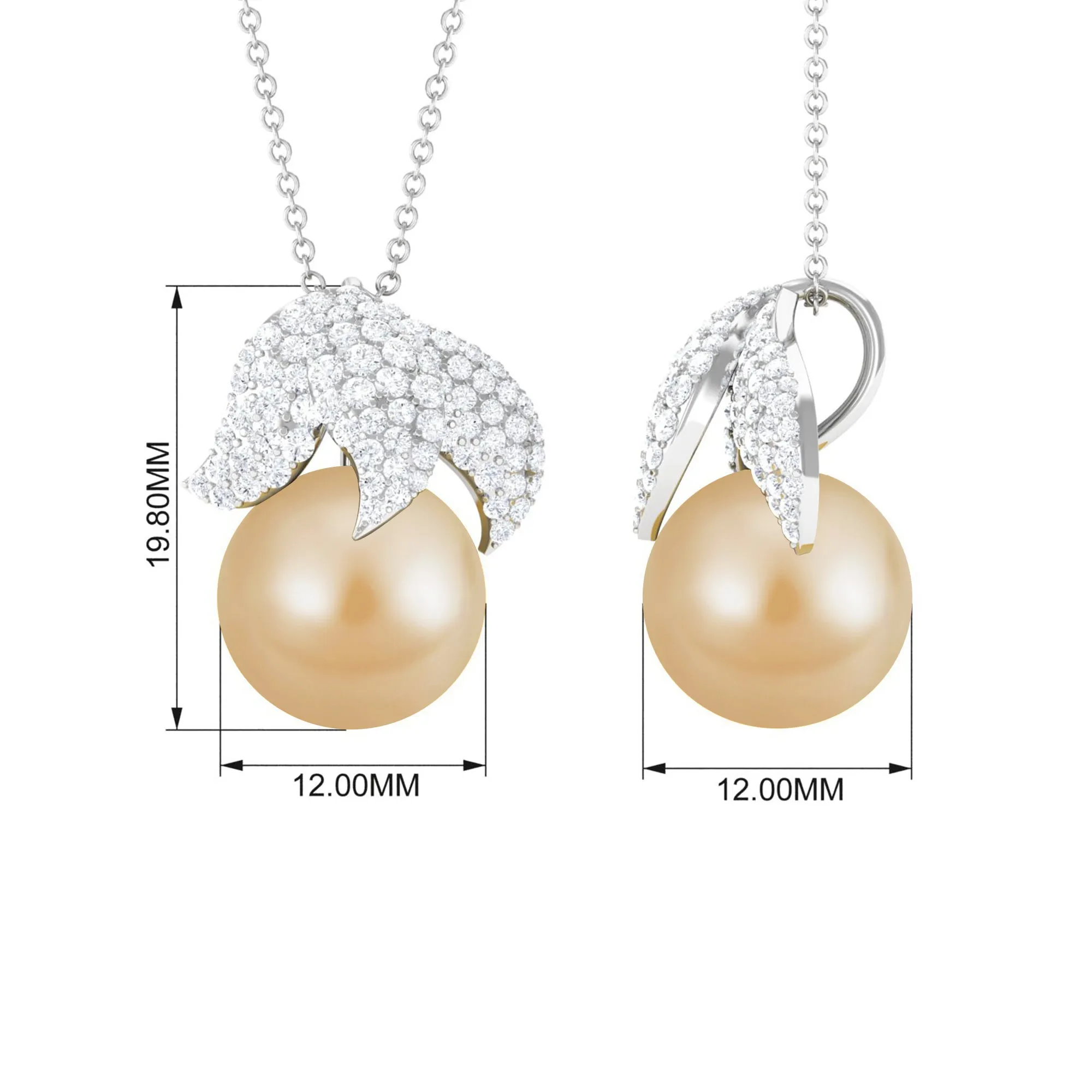 Round South Sea Pearl and Moissanite Leaf Pendant