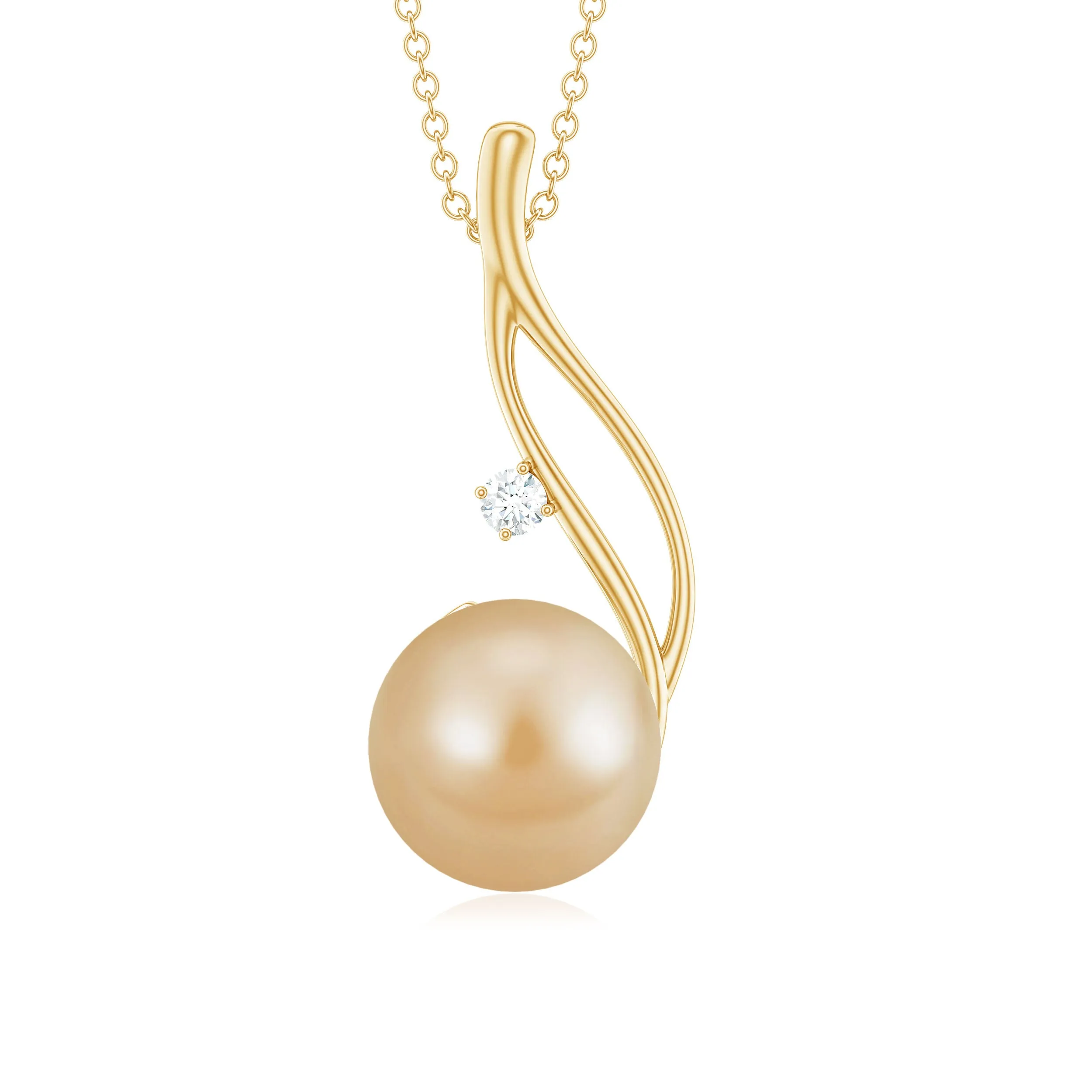 Round South Sea Pearl Leaf Pendant with Moissanite