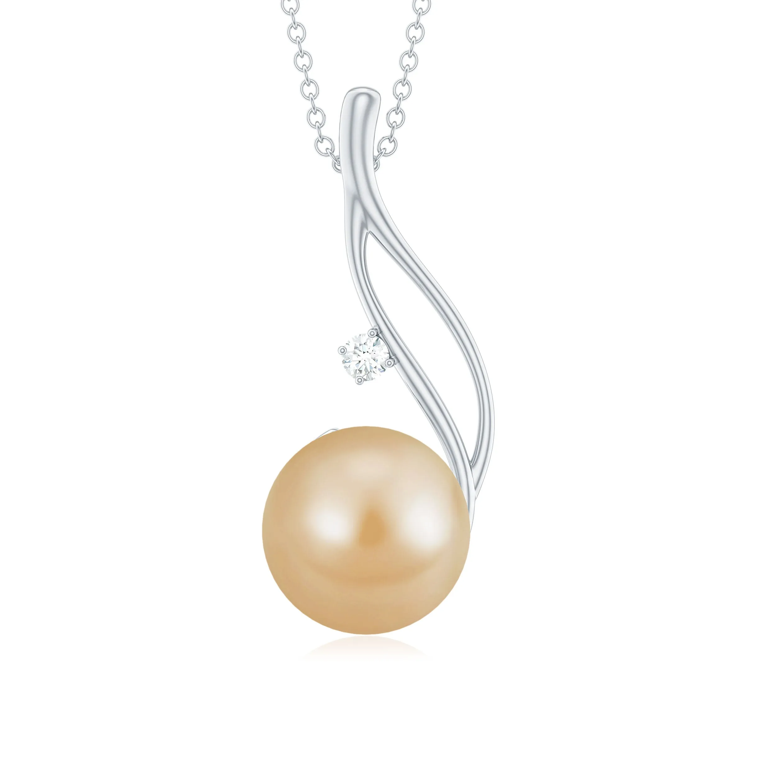 Round South Sea Pearl Leaf Pendant with Moissanite