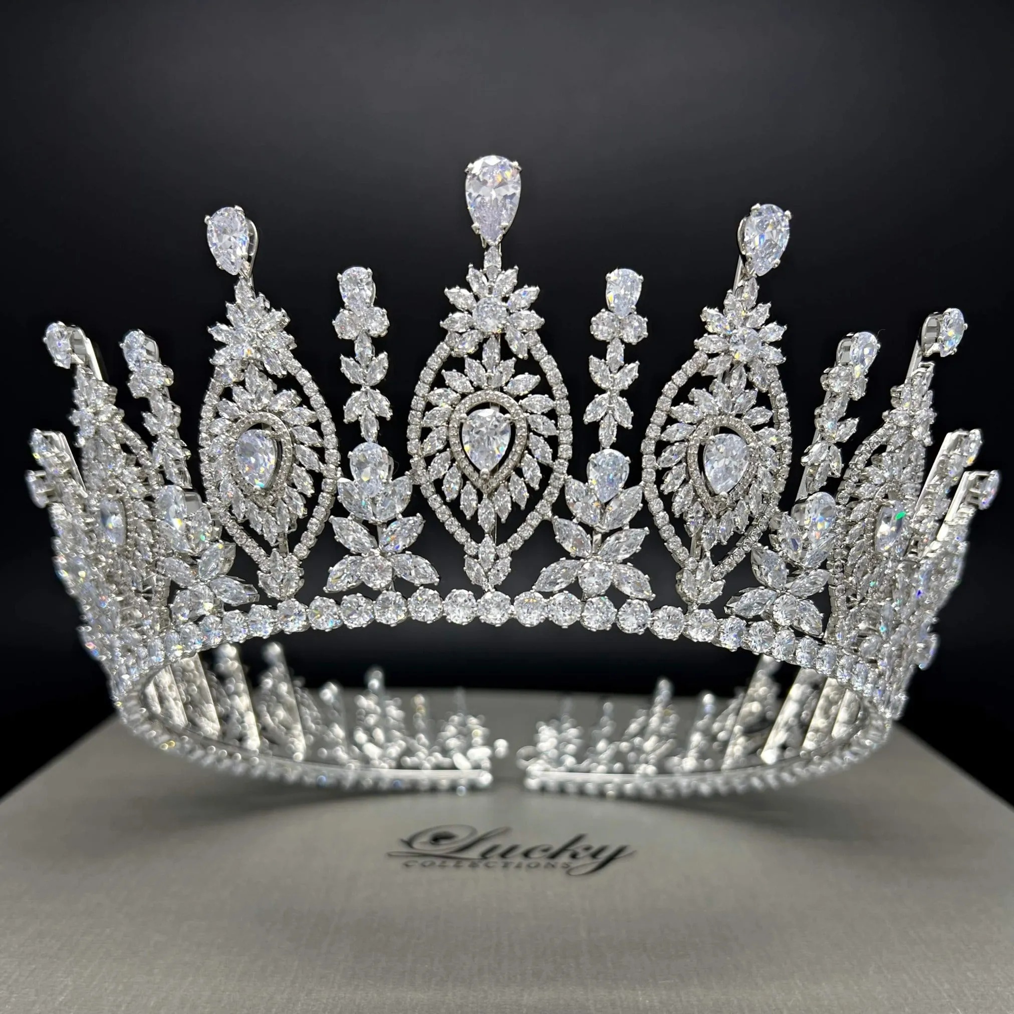 Royal Bridal Crown and Quinceanera Tiara, Tall Corona, Full Circle Round Tiara