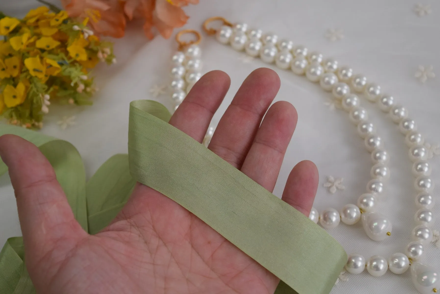 Silk Ribbon - Light Green - 1.25" Wide - By the Yard