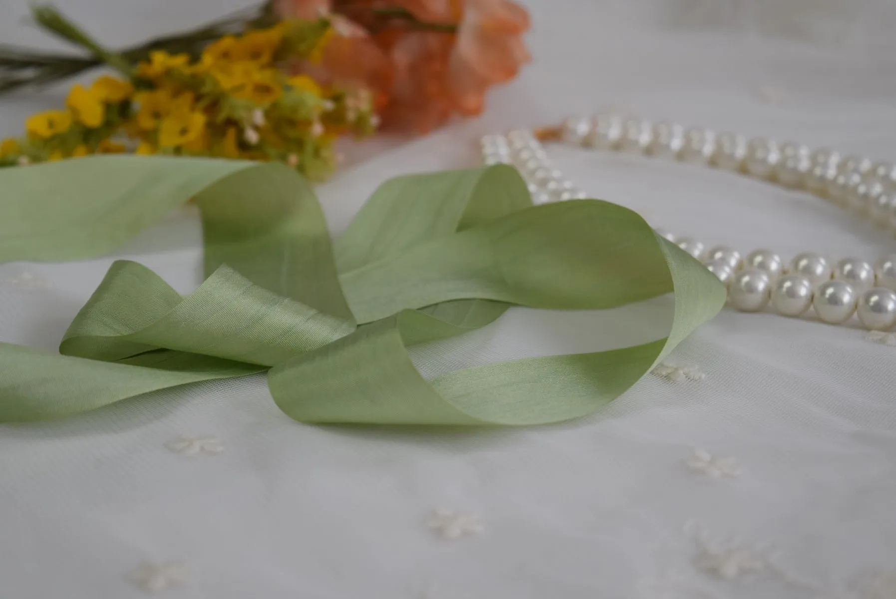 Silk Ribbon - Light Green - 1.25" Wide - By the Yard