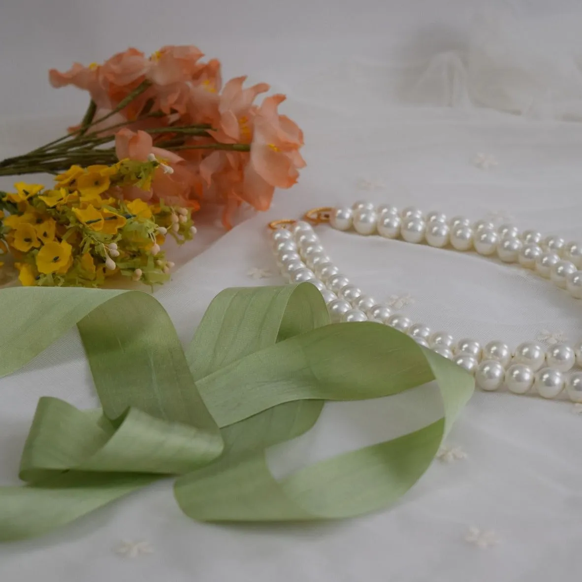 Silk Ribbon - Light Green - 1.25" Wide - By the Yard