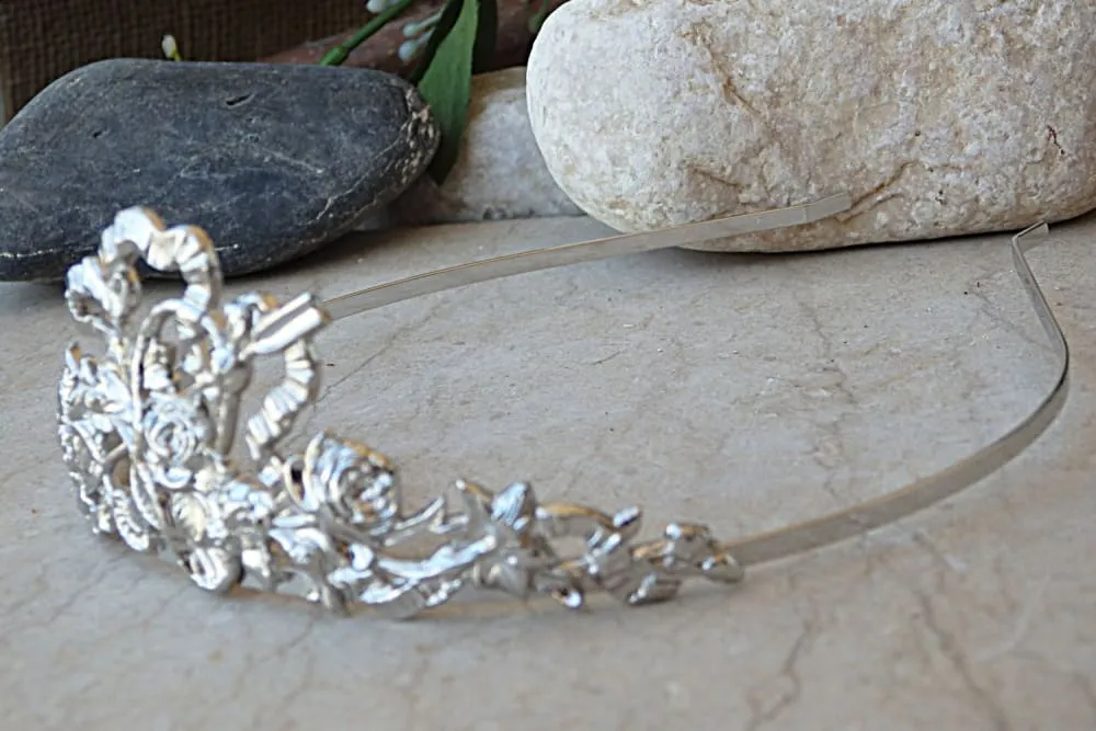 Silver bridal tiara.