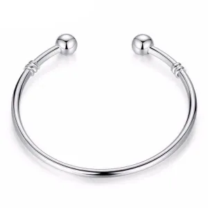 Silver European Charm Bead Bangle Bracelet