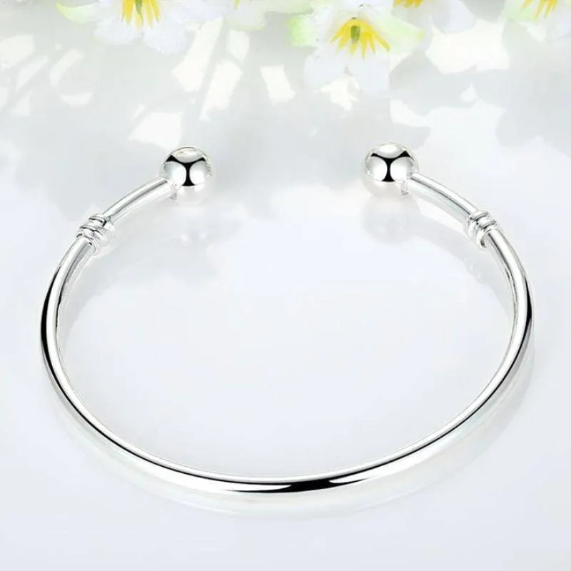 Silver European Charm Bead Bangle Bracelet