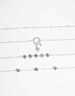 Silver Roses Bracelet & Anklet 4-Pack Set