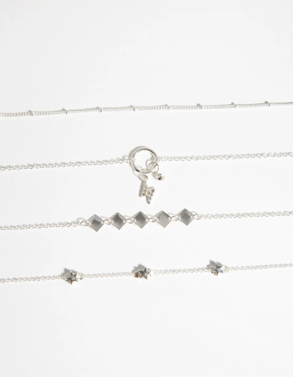 Silver Roses Bracelet & Anklet 4-Pack Set