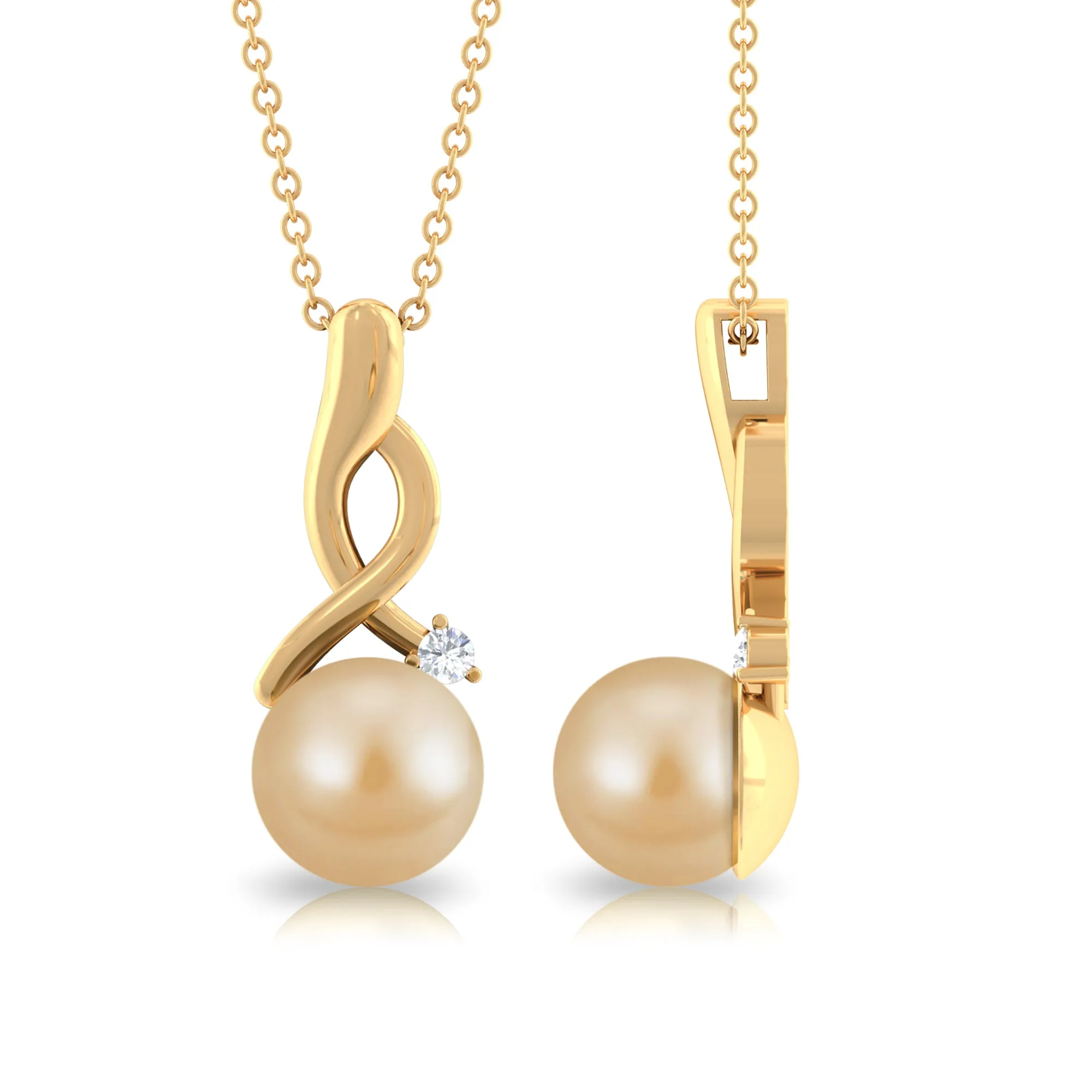 South Sea Pearl Twisted Drop Pendant with Diamond