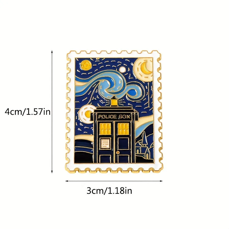 Starry Night Time Machine Enamel Brooch  Artistic Fashion Pin