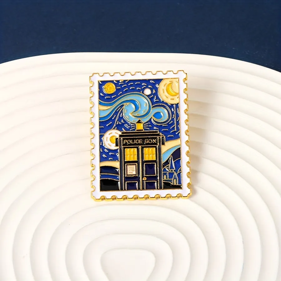 Starry Night Time Machine Enamel Brooch  Artistic Fashion Pin