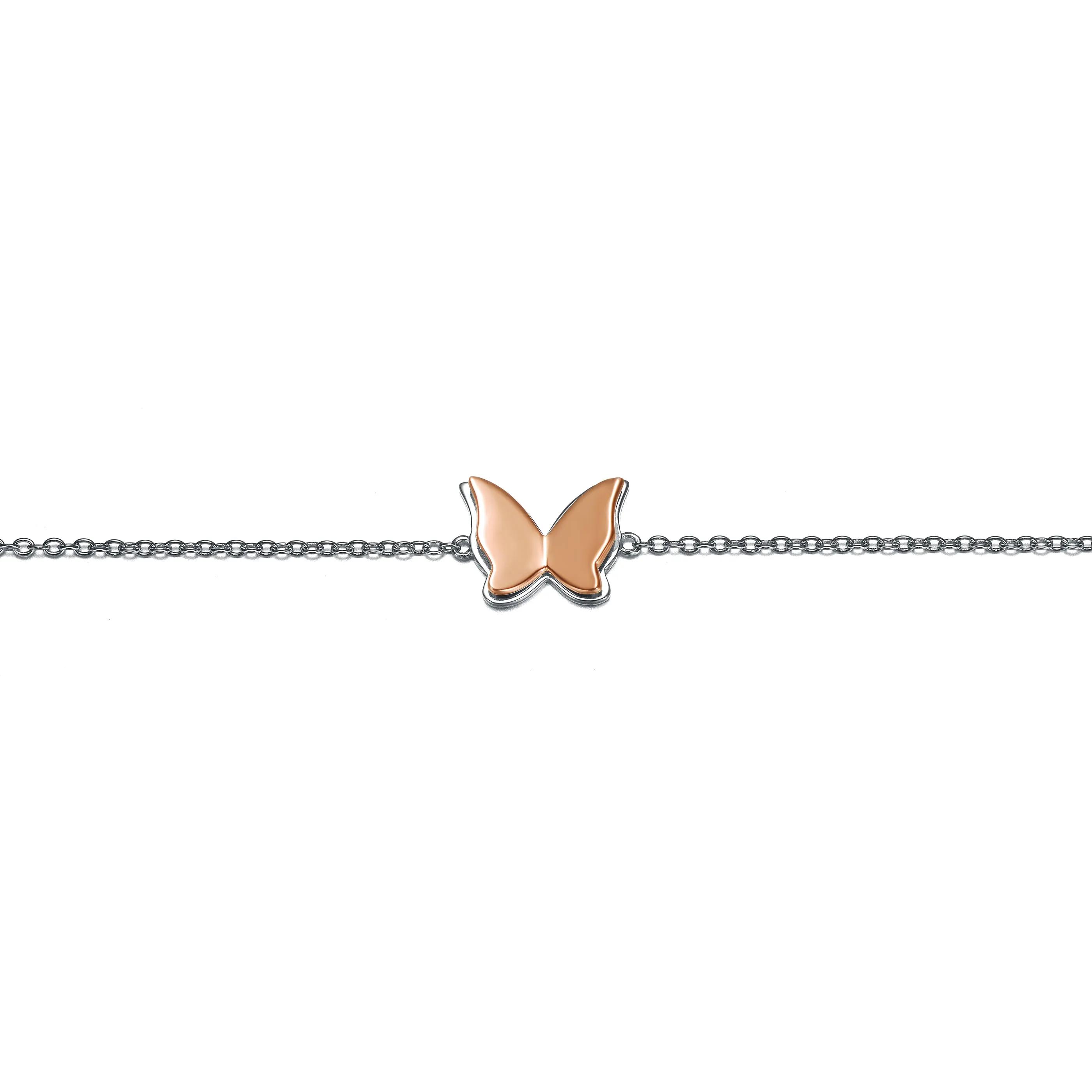 Sterling Silver 18k Rose Gold Plated Butterfly Charm Anklet, Adjustable Length