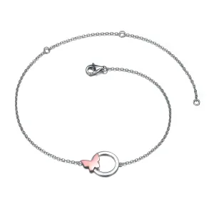 Sterling Silver 18k Rose Gold Plated Infinity Circle Butterfly Charm Anklet, Adjustable Length