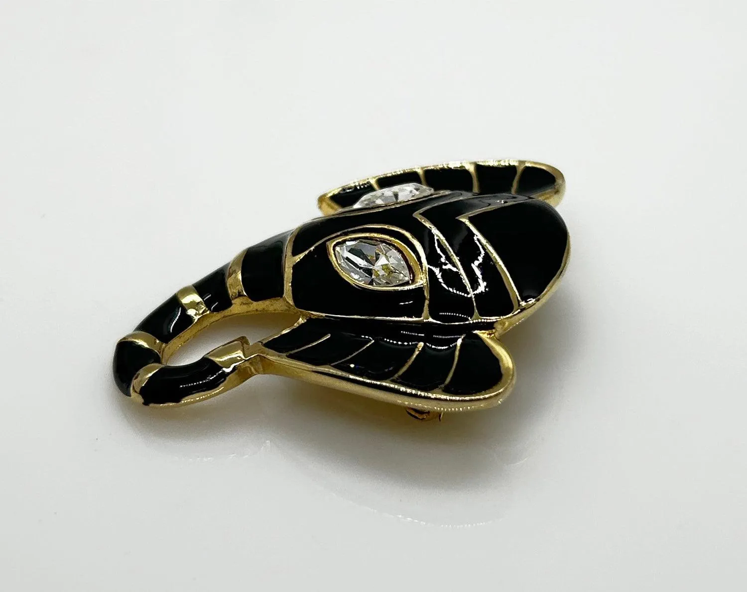 Striking Black Enamel and Rhinestone Elephant Brooch