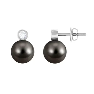 Tahitian Pearl Stud Earrings with Bead Set Moissanite