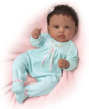 The Ashton - Drake Galleries Tiffany Lifelike So Truly Real® African American Black Baby Girl Doll Weighted Fully Poseable with Soft RealTouch® Vinyl Skin by Master Doll Artist Linda Murray 21"-Inches