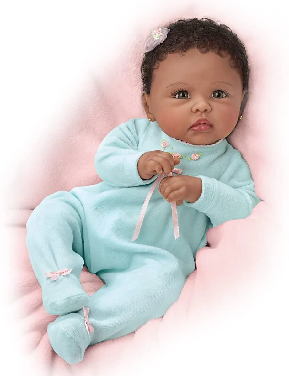 The Ashton - Drake Galleries Tiffany Lifelike So Truly Real® African American Black Baby Girl Doll Weighted Fully Poseable with Soft RealTouch® Vinyl Skin by Master Doll Artist Linda Murray 21"-Inches