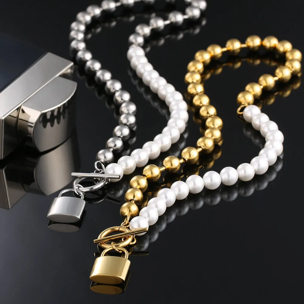 The Foreverness® - Pearl Necklace Bead Chain with Lock Pendant