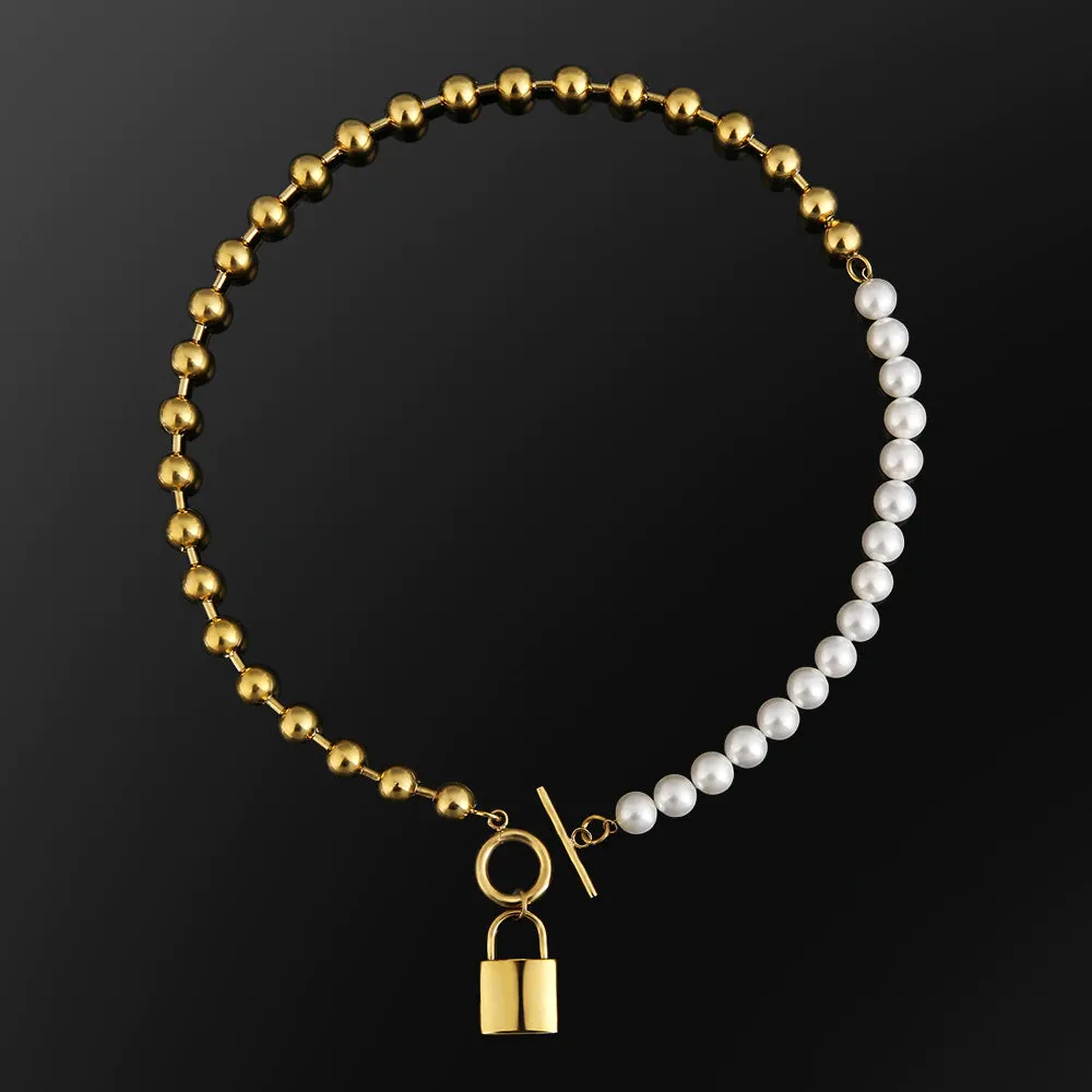 The Foreverness® - Pearl Necklace Bead Chain with Lock Pendant