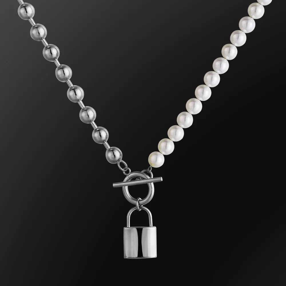 The Foreverness® - Pearl Necklace Bead Chain with Lock Pendant