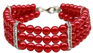 Three Row Pearl Necklace Red Lg (12-14)