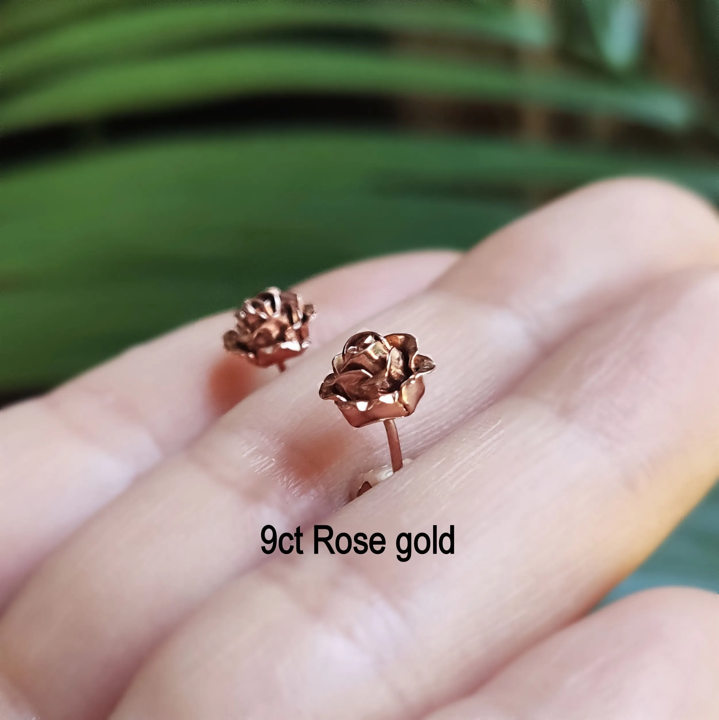 Tiny 9ct gold rose stud earrings - solid gold stud earrings