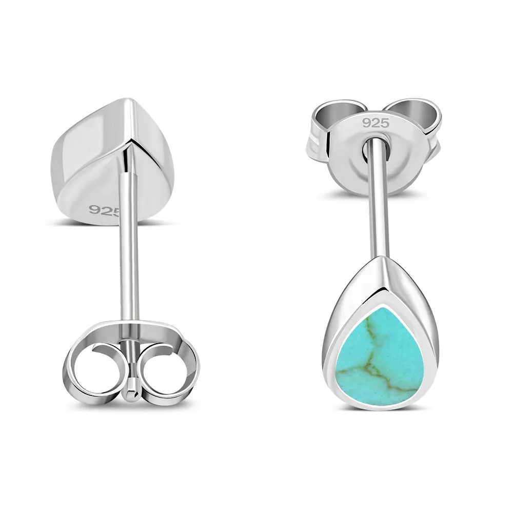 Turquoise Drop Silver Stud Earrings