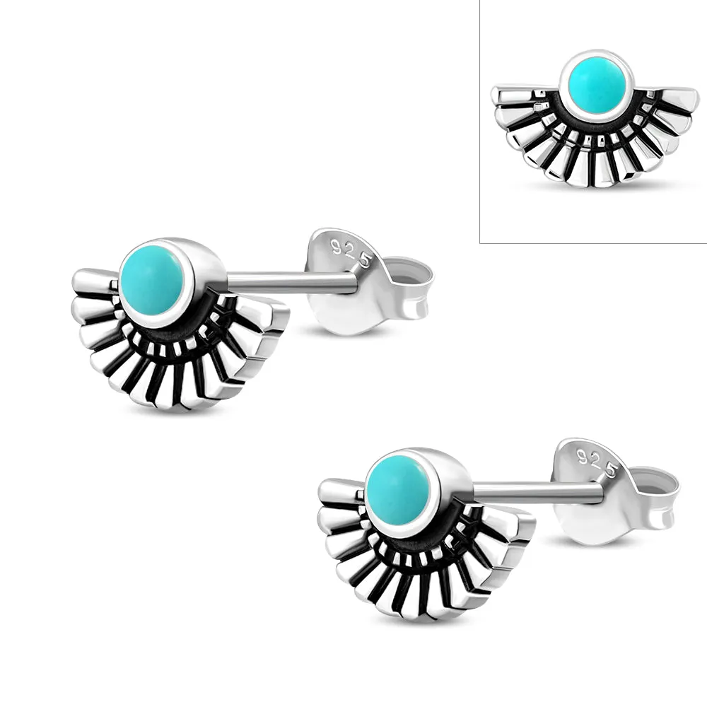 Turquoise Ethnic Style Sterling Silver Stud Earrings