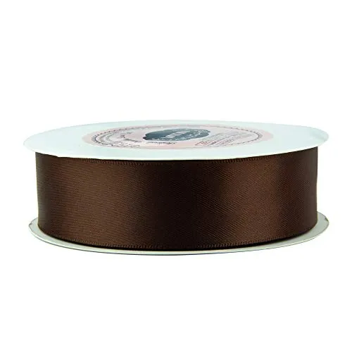 VATIN 1 inch Double Faced Polyester Satin Ribbon Brown - 25 Yard Spool, Perfect for Wedding, Wreath, Baby Shower,Packing and Other Projects