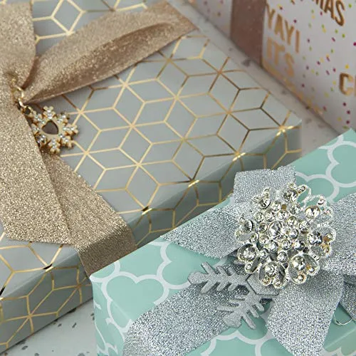 VATIN 1 inch Wide Luxury Glitter Champagne Soft Double Faced Gift Wrapping Metallic Ribbon/Sparkly Hair Ribbon by 25 Yard/Roll