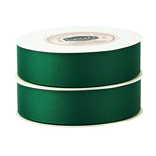 VATIN 1" Grosgrain Ribbon, 50-Yard,25 Yards Each Roll Perfect for Wedding Decor, Wreath, Baby Shower,Gift Package Wrapping and Other Projects Forest Green