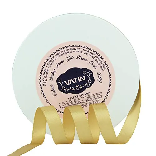 VATIN 3/8 inches Double Faced Gold Polyester Satin Ribbon - 50 Yards for Gift Wrapping Ornaments Party Favor Braids Baby Shower Decoration Floral Arrangement Craft Supplies