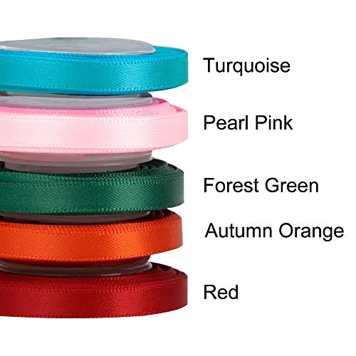 VATIN Solid Color Double Sided Polyester Satin Ribbon 10 Colors 1/4 inch X 5 Yard Each Total 50 Yds Per Package Ribbon Set #5