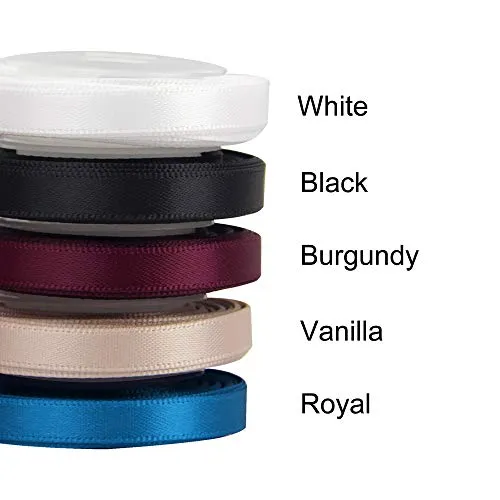 VATIN Solid Color Double Sided Polyester Satin Ribbon 10 Colors 1/4 inch X 5 Yard Each Total 50 Yds Per Package Ribbon Set #5