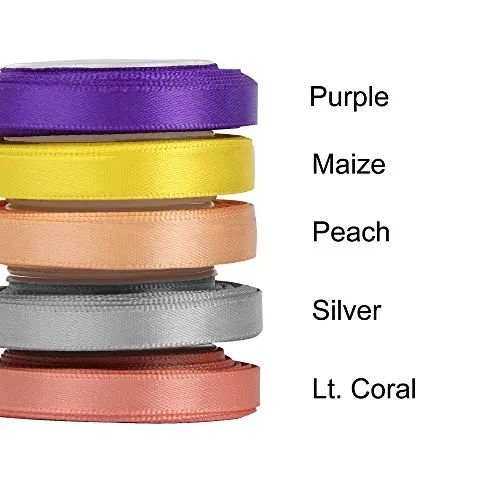 VATIN Solid Color Double Sided Polyester Satin Ribbon 10 Colors 1/4" X 5 Yard Each Total 50 Yds Per Package Ribbon Set #4