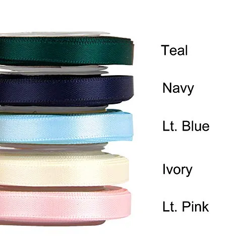 VATIN Solid Color Double Sided Polyester Satin Ribbon 10 Colors 1/4" X 5 Yard Each Total 50 Yds Per Package Ribbon Set #4