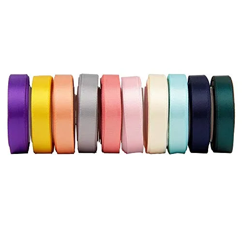 VATIN Solid Color Double Sided Polyester Satin Ribbon 10 Colors 3/8" X 5 Yard Each Total 50 Yds Per Package Ribbon Set, Perfect for Gift Wrapping, Hair Bow, Trimming, Sewing, Craft Projects Set #2