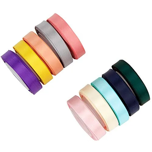 VATIN Solid Color Double Sided Polyester Satin Ribbon 10 Colors 3/8" X 5 Yard Each Total 50 Yds Per Package Ribbon Set, Perfect for Gift Wrapping, Hair Bow, Trimming, Sewing, Craft Projects Set #2