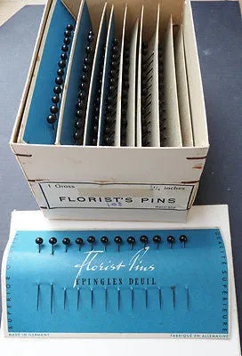 Vintage 12 Sheets of 12 Black Florist Pins 1.5   Made in Germany