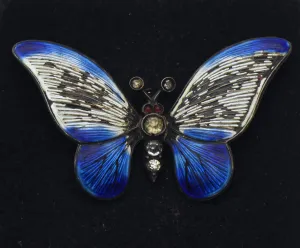 Vintage 935 Silver Enamel and Rhinestones Butterfly Brooch - Damaged