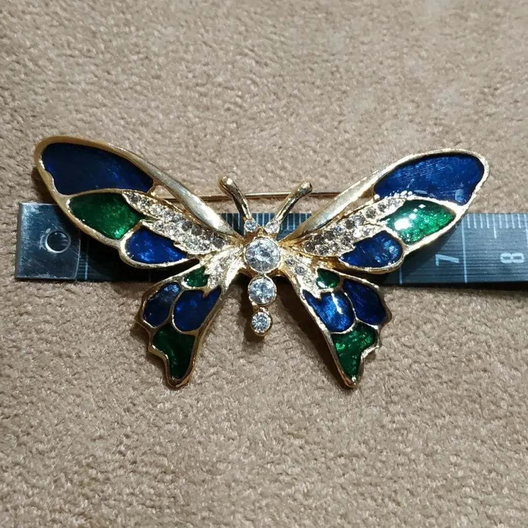 Vintage Green Blue Enamel Butterfly Brooch